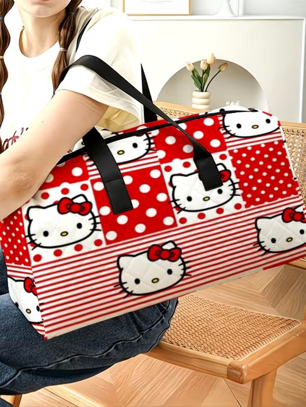 Hello Kitty Red and White Pattern Weekend Travel Bag
